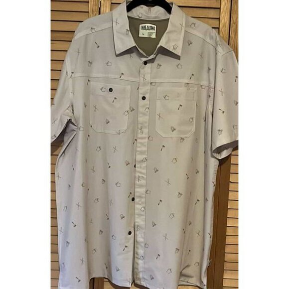 Lake & Trail Dri Wick Camp Themed Short Sleeve Button Up Mens L Shirt/CHARITY SA - Picture 5 of 7